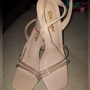 Cream Strappy Heels with Square Toe, Size 7.5